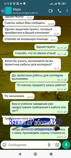 Положительный отзыв о заказанном индивидуальном проекте по истории из WhatsApp (Отзыв № 10)