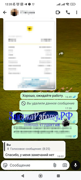 Положительный отзыв от клиента о выполненном на заказ реферате из Ватсап по экономике